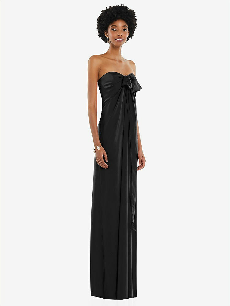 【STYLE: 3110】Draped Satin Grecian Column Gown with Convertible Straps【COLOR: Black】