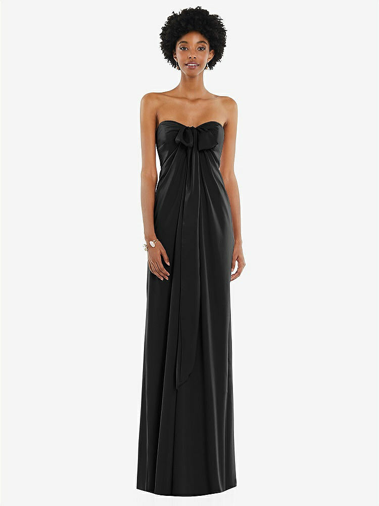 【STYLE: 3110】Draped Satin Grecian Column Gown with Convertible Straps【COLOR: Black】