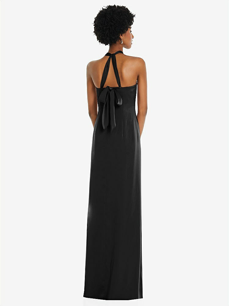 【STYLE: 3110】Draped Satin Grecian Column Gown with Convertible Straps【COLOR: Black】