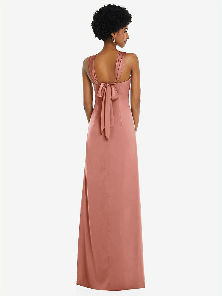 【STYLE: 3110】Draped Satin Grecian Column Gown with Convertible Straps【COLOR: Desert Rose】