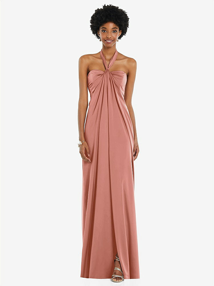 【STYLE: 3110】Draped Satin Grecian Column Gown with Convertible Straps【COLOR: Desert Rose】