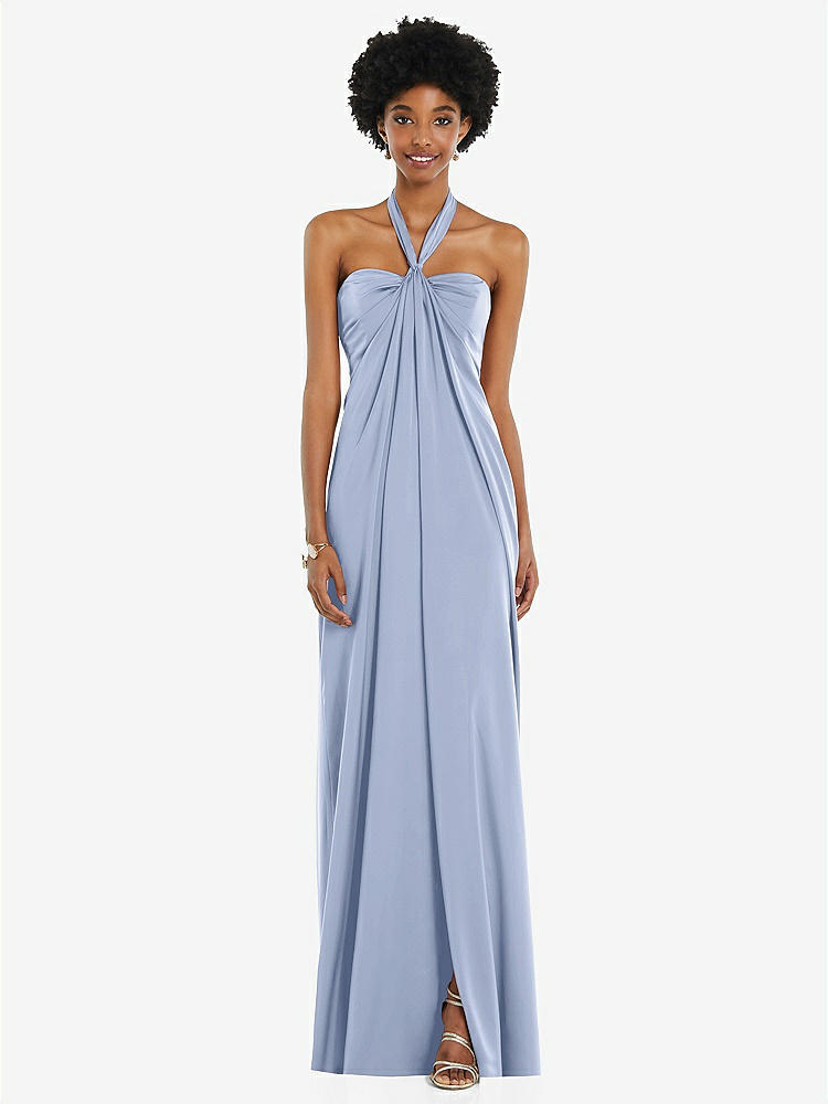 【STYLE: 3110】Draped Satin Grecian Column Gown with Convertible Straps【COLOR: Sky Blue】