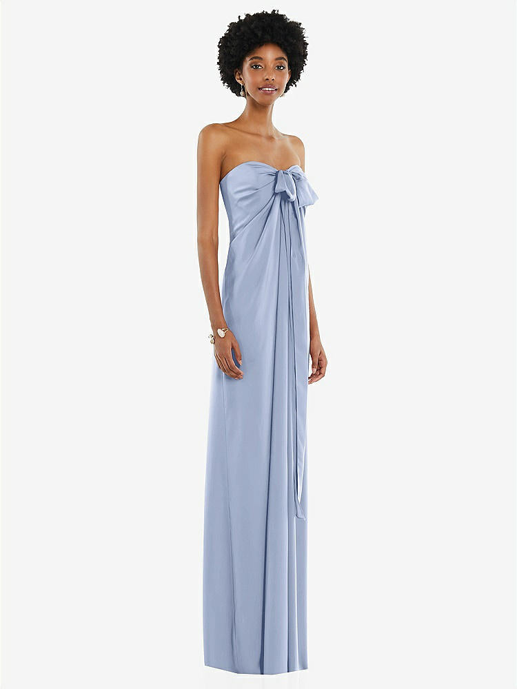 【STYLE: 3110】Draped Satin Grecian Column Gown with Convertible Straps【COLOR: Sky Blue】