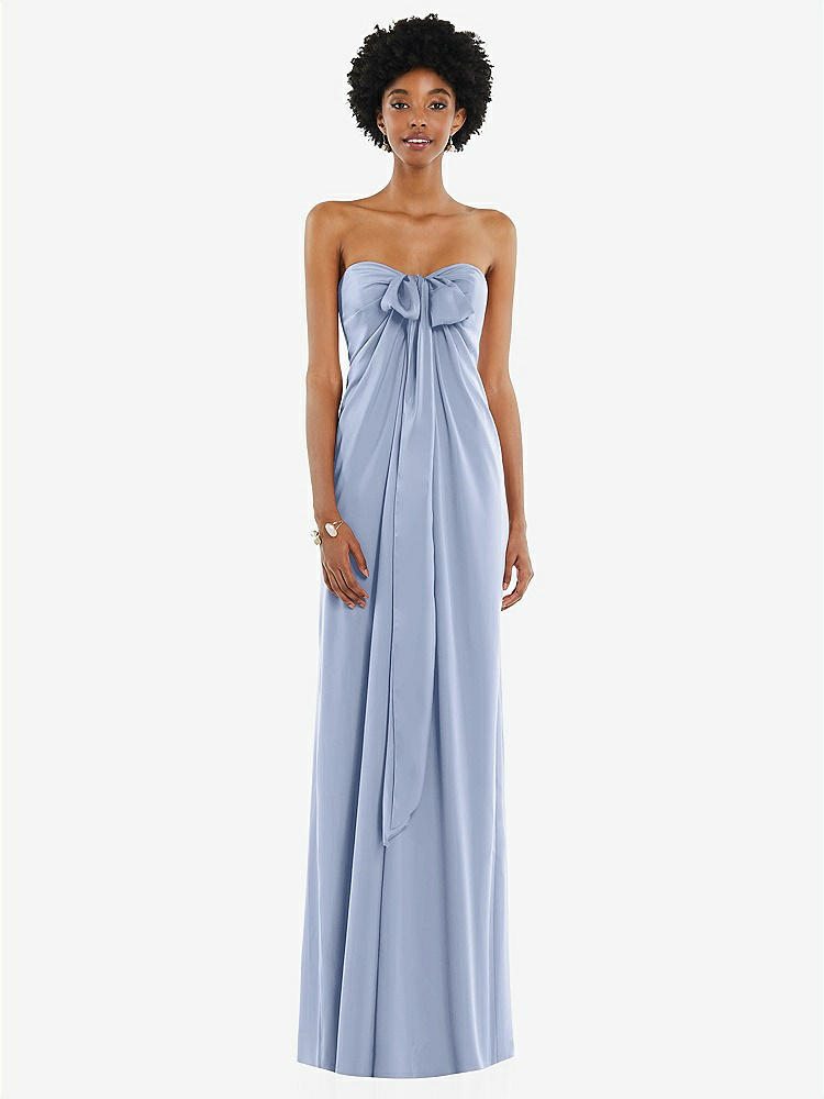 【STYLE: 3110】Draped Satin Grecian Column Gown with Convertible Straps【COLOR: Sky Blue】