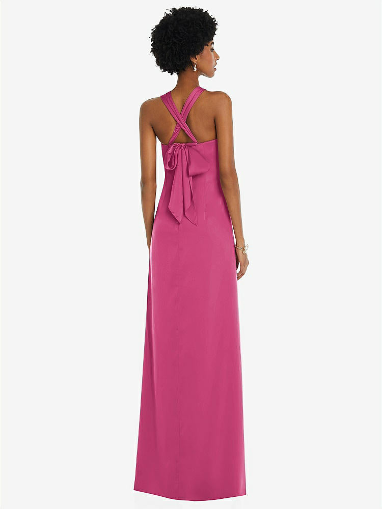 【STYLE: 3110】Draped Satin Grecian Column Gown with Convertible Straps【COLOR: Tea Rose】