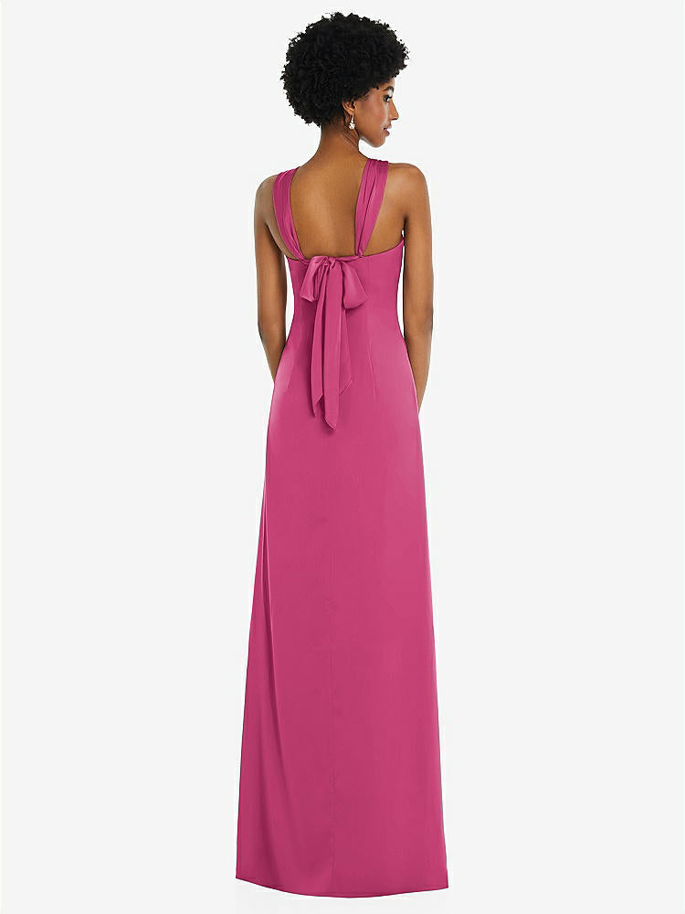 【STYLE: 3110】Draped Satin Grecian Column Gown with Convertible Straps【COLOR: Tea Rose】