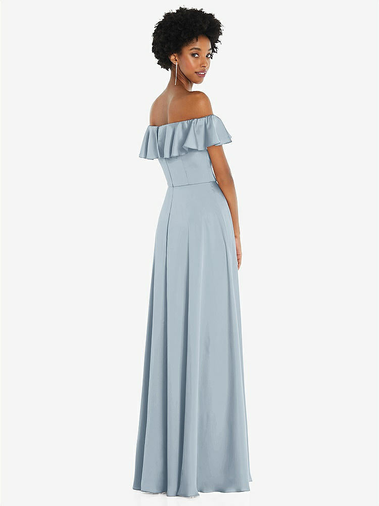 【STYLE: 8227】Straight-Neck Ruffled Off-the-Shoulder Satin Maxi Dress【COLOR: Mist】