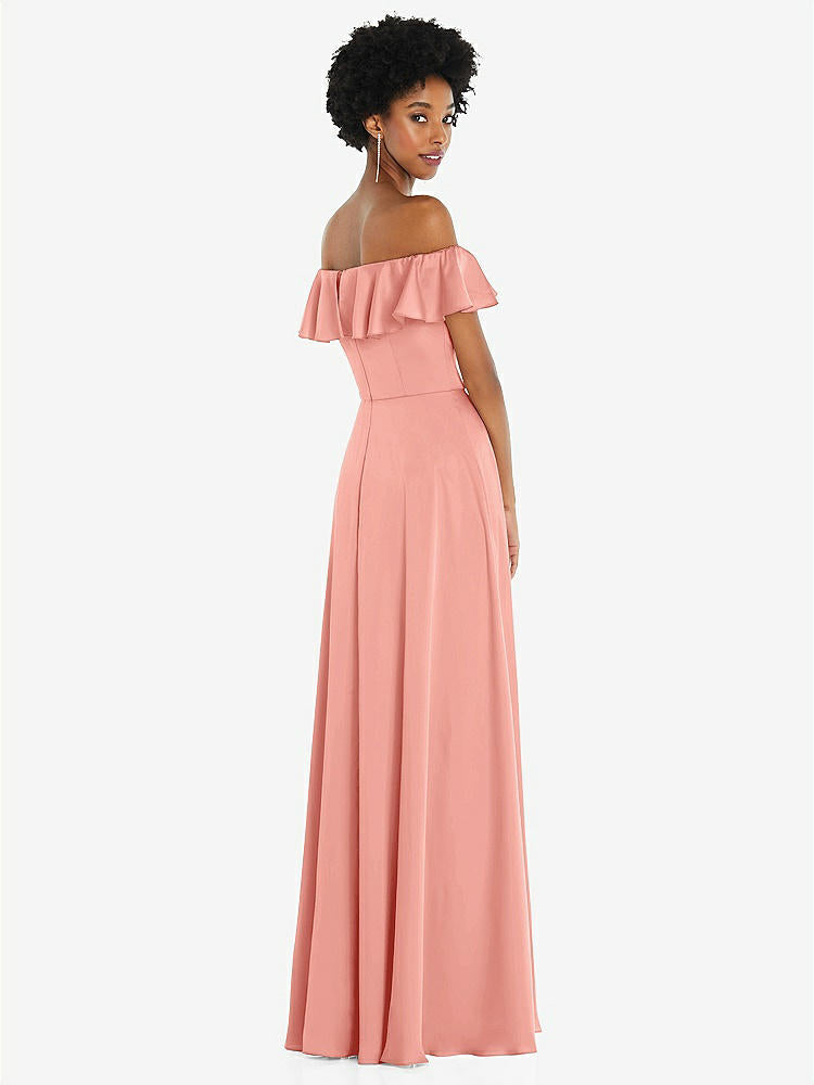 【STYLE: 8227】Straight-Neck Ruffled Off-the-Shoulder Satin Maxi Dress【COLOR: Rose - PANTONE Rose Quartz】