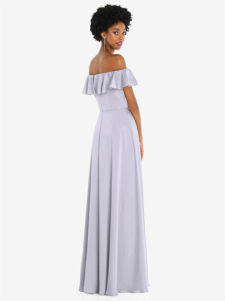 【STYLE: 8227】Straight-Neck Ruffled Off-the-Shoulder Satin Maxi Dress【COLOR: Silver Dove】