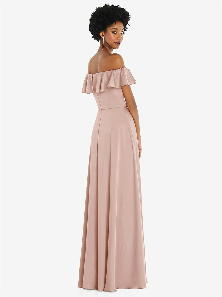 【STYLE: 8227】Straight-Neck Ruffled Off-the-Shoulder Satin Maxi Dress【COLOR: Toasted Sugar】