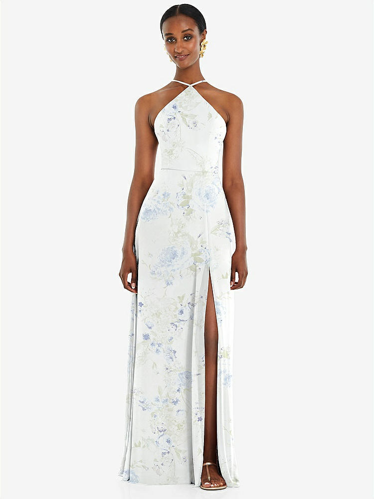 【STYLE: LB035】Diamond Halter Maxi Dress with Adjustable Straps【COLOR: Bleu Garden】