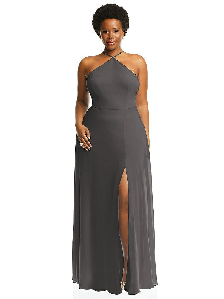 【NEW】【STYLE: LB035】ダイヤモンド ホルター マキシ ドレス 調整可能 ストラップ【COLOR: Caviar Gray】【SIZE: 00-30W】