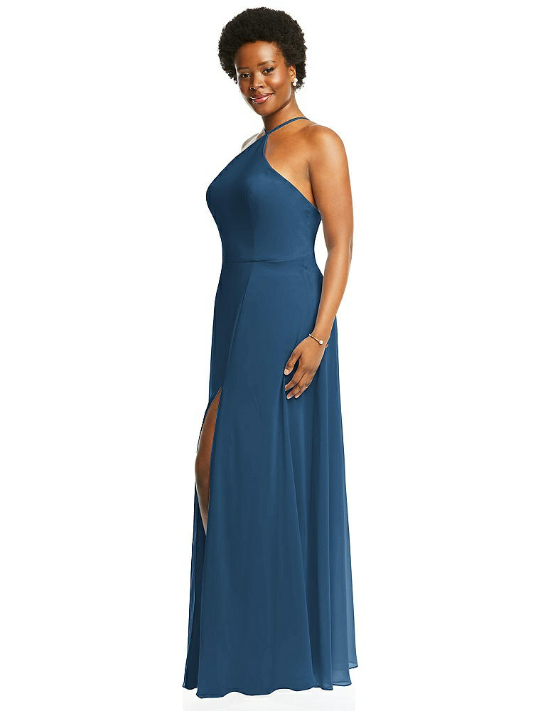 【STYLE: LB035】Diamond Halter Maxi Dress with Adjustable Straps【COLOR: Dusk Blue】
