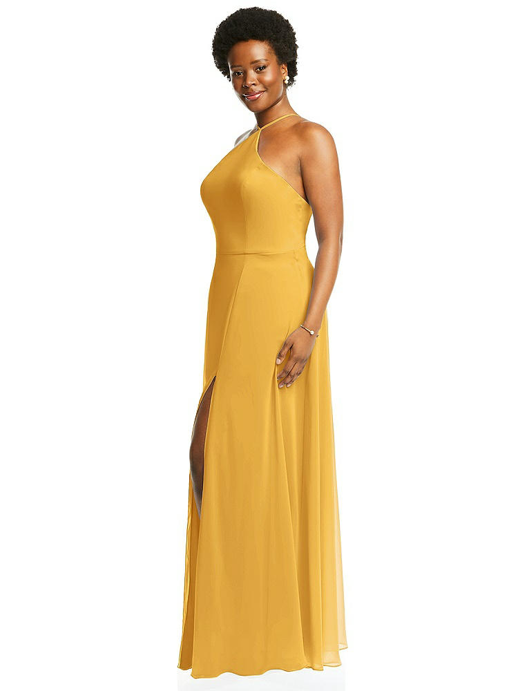 【STYLE: LB035】Diamond Halter Maxi Dress with Adjustable Straps【COLOR: NYC Yellow】