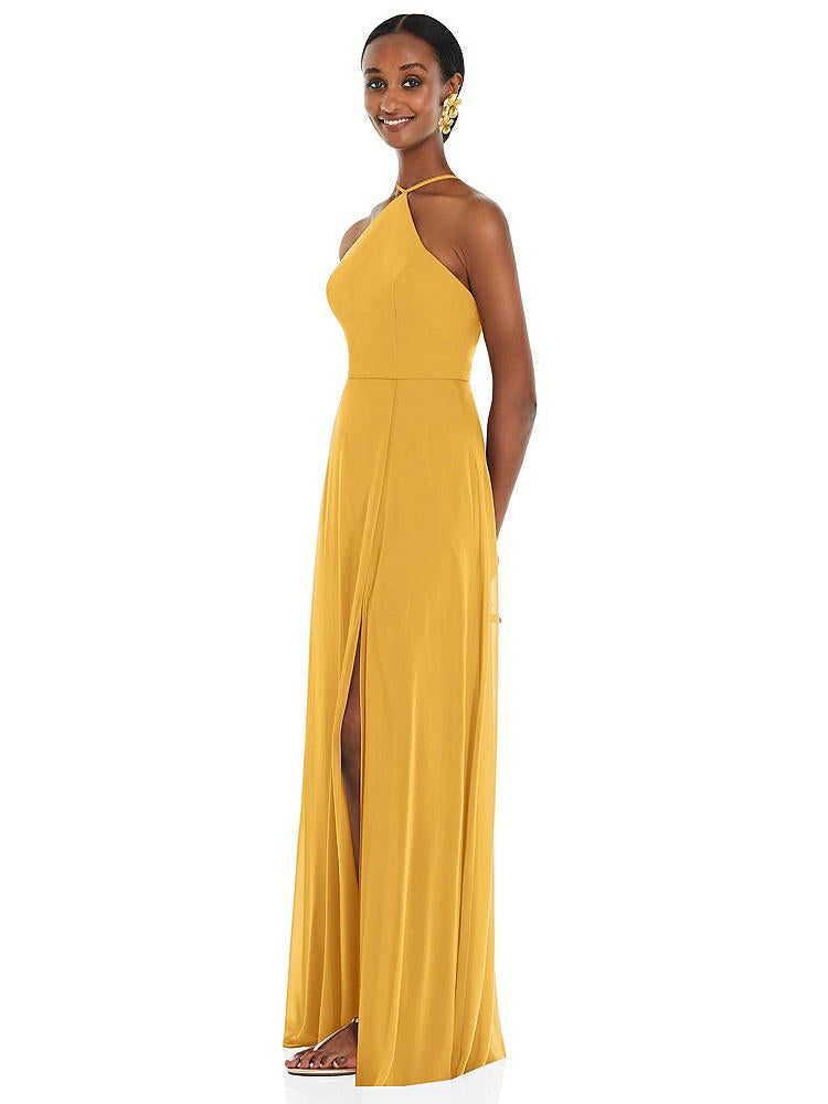 【STYLE: LB035】Diamond Halter Maxi Dress with Adjustable Straps【COLOR: NYC Yellow】