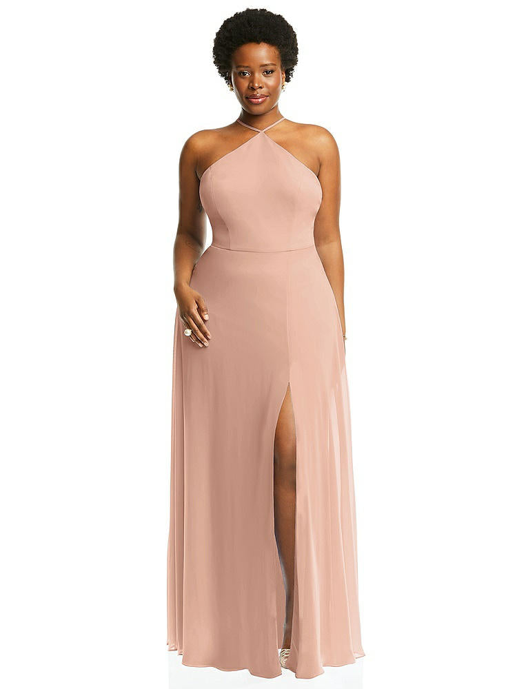 【STYLE: LB035】Diamond Halter Maxi Dress with Adjustable Straps【COLOR: Pale Peach】