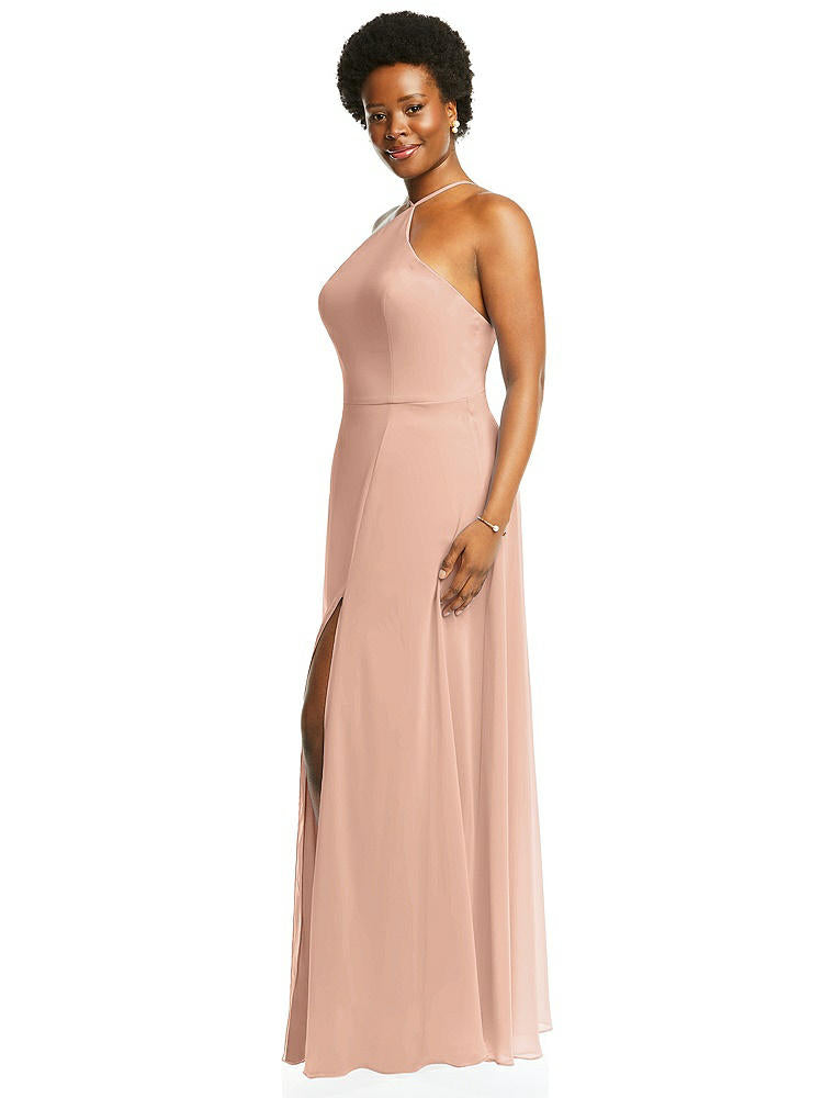 【STYLE: LB035】Diamond Halter Maxi Dress with Adjustable Straps【COLOR: Pale Peach】