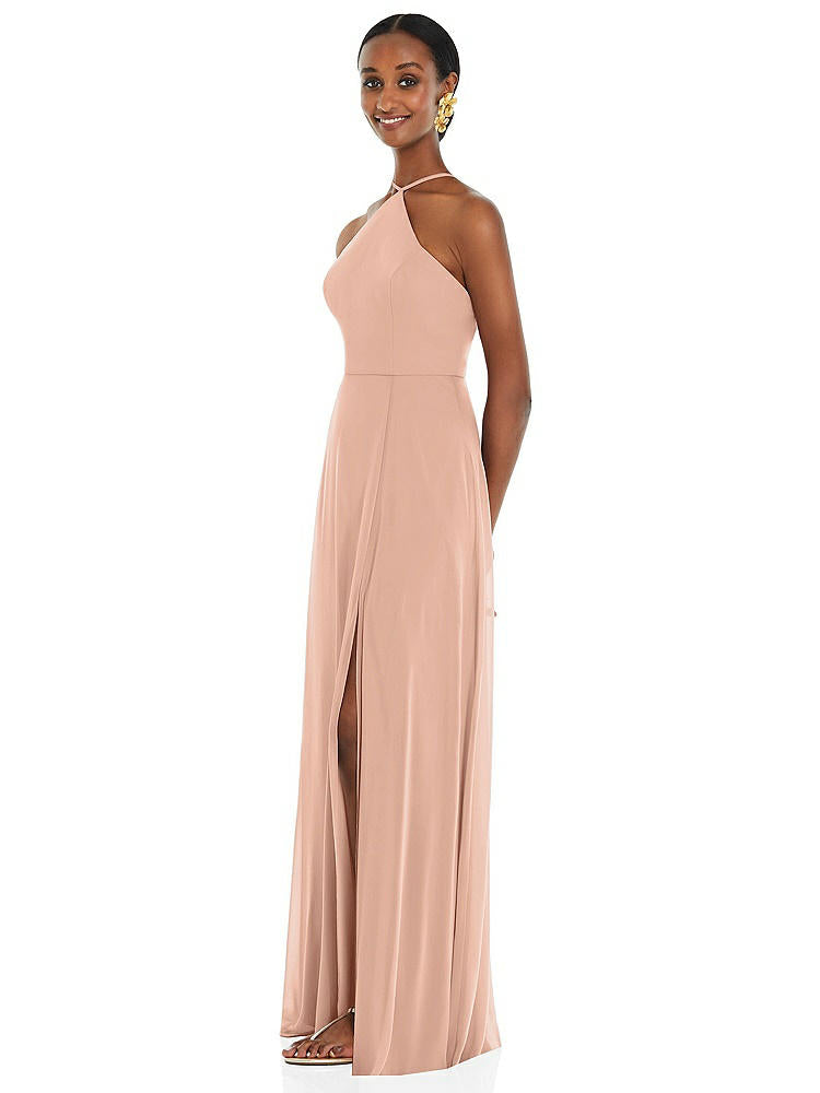 【STYLE: LB035】Diamond Halter Maxi Dress with Adjustable Straps【COLOR: Pale Peach】