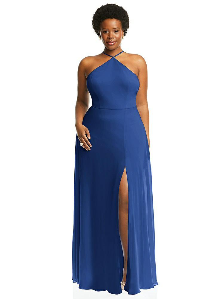 【STYLE: LB035】Diamond Halter Maxi Dress with Adjustable Straps【COLOR: Classic Blue】