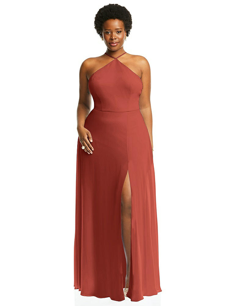 【STYLE: LB035】Diamond Halter Maxi Dress with Adjustable Straps【COLOR: Amber Sunset】