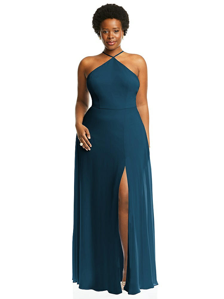 【STYLE: LB035】Diamond Halter Maxi Dress with Adjustable Straps【COLOR: Atlantic Blue】