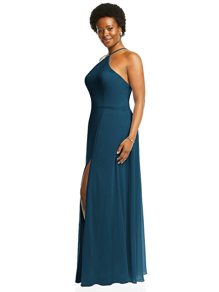 【STYLE: LB035】Diamond Halter Maxi Dress with Adjustable Straps【COLOR: Atlantic Blue】