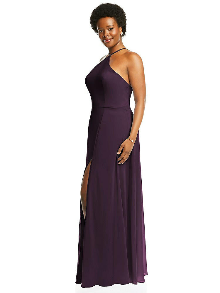 【STYLE: LB035】Diamond Halter Maxi Dress with Adjustable Straps【COLOR: Aubergine】