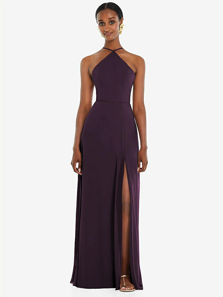 【STYLE: LB035】Diamond Halter Maxi Dress with Adjustable Straps【COLOR: Aubergine】