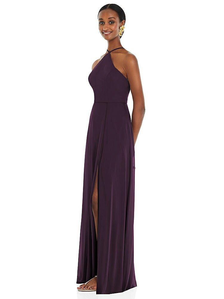 【STYLE: LB035】Diamond Halter Maxi Dress with Adjustable Straps【COLOR: Aubergine】