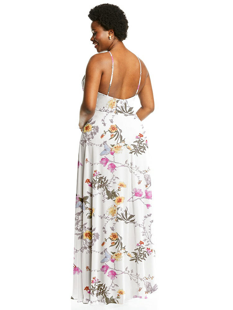 【STYLE: LB035】Diamond Halter Maxi Dress with Adjustable Straps【COLOR: Butterfly Botanica Ivory】