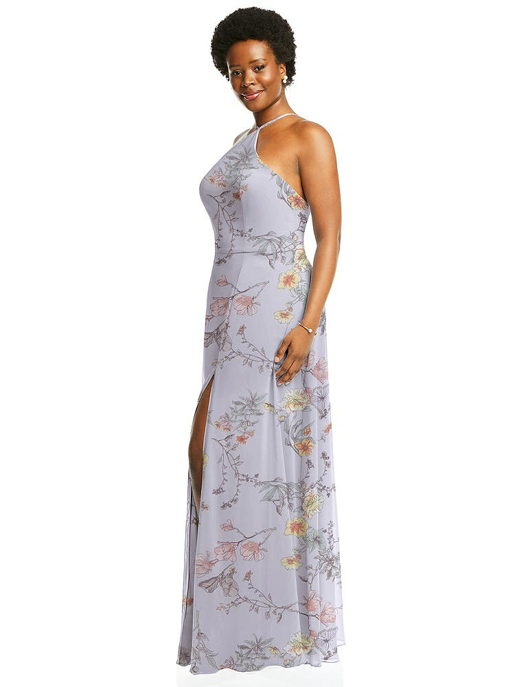 【STYLE: LB035】Diamond Halter Maxi Dress with Adjustable Straps【COLOR: Butterfly Botanica Silver Dove】