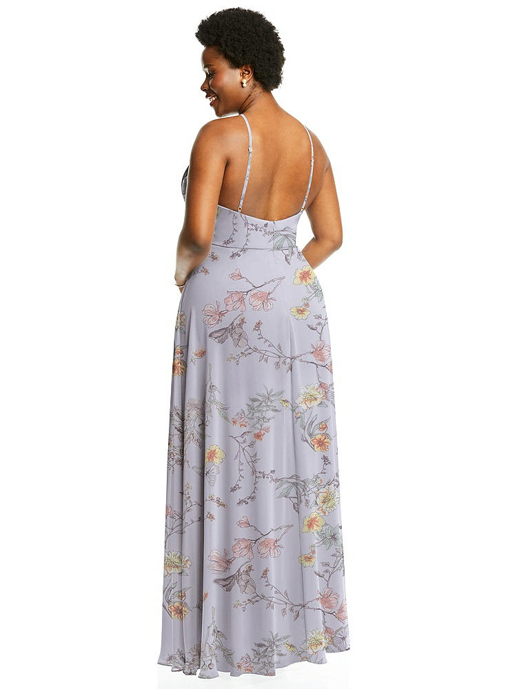 【STYLE: LB035】Diamond Halter Maxi Dress with Adjustable Straps【COLOR: Butterfly Botanica Silver Dove】