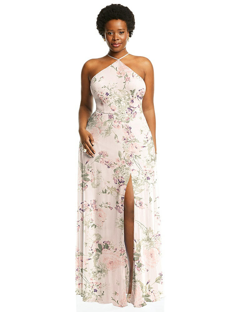 【STYLE: LB035】Diamond Halter Maxi Dress with Adjustable Straps【COLOR: Blush Garden】