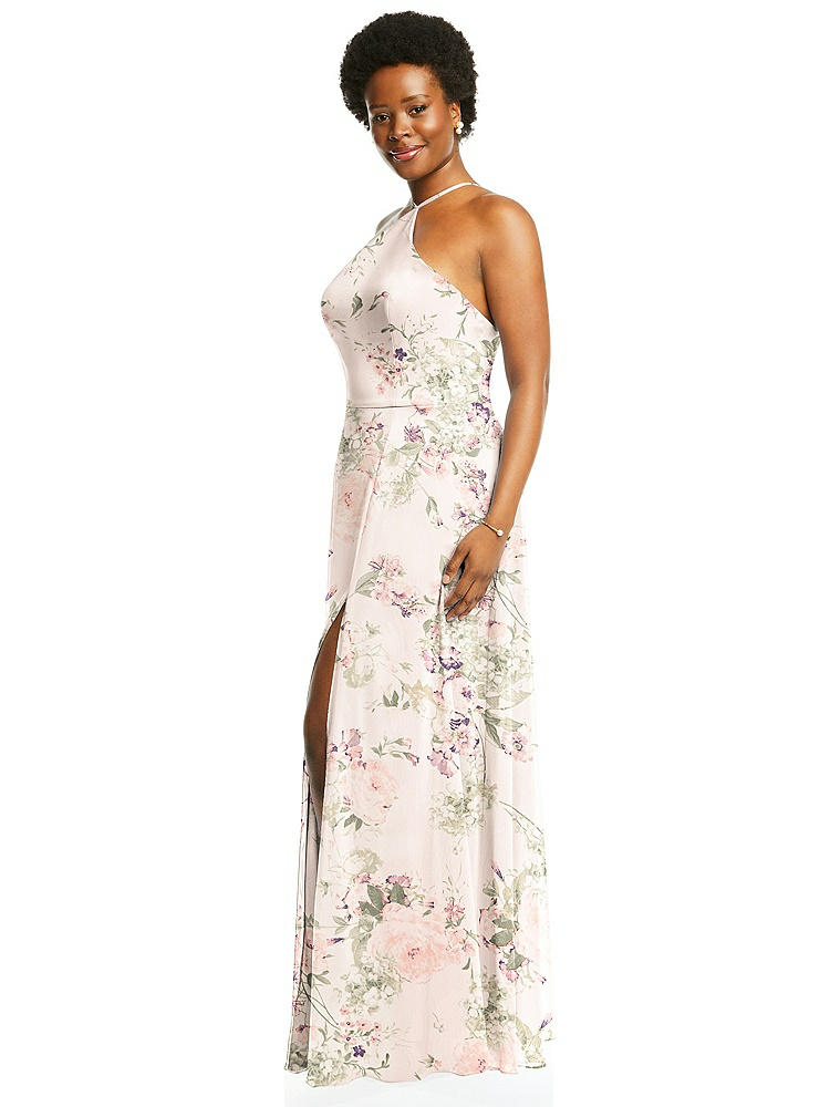 【STYLE: LB035】Diamond Halter Maxi Dress with Adjustable Straps【COLOR: Blush Garden】