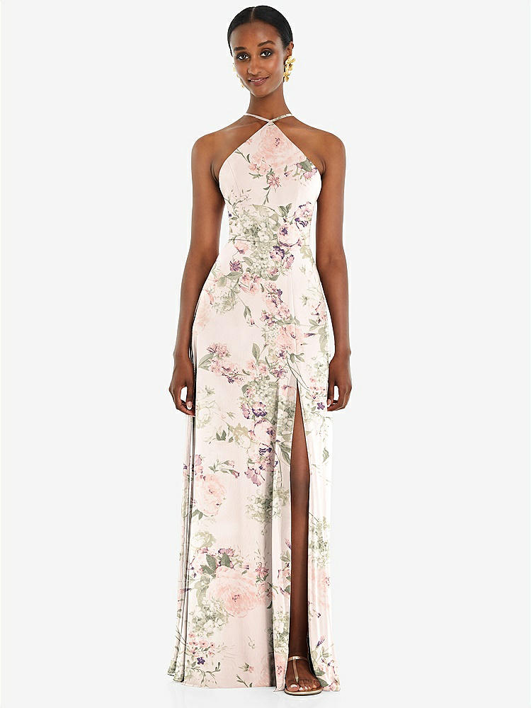 【STYLE: LB035】Diamond Halter Maxi Dress with Adjustable Straps【COLOR: Blush Garden】