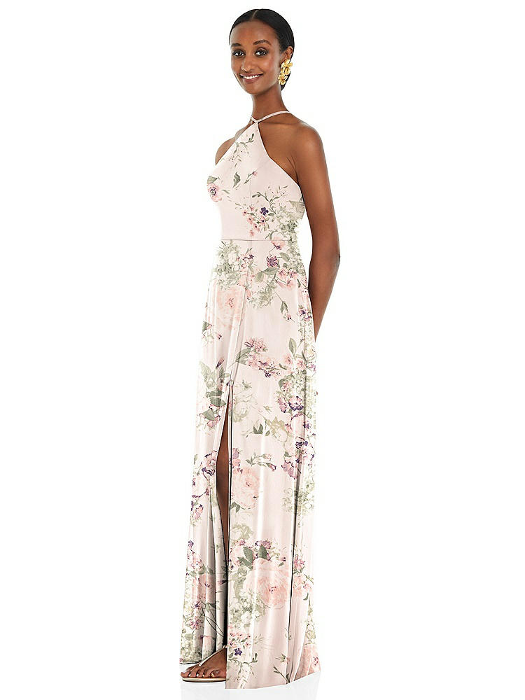 【STYLE: LB035】Diamond Halter Maxi Dress with Adjustable Straps【COLOR: Blush Garden】