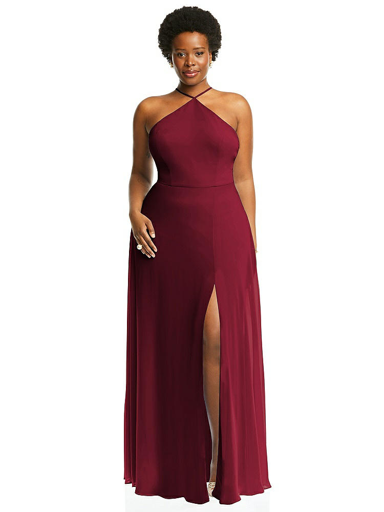 【STYLE: LB035】Diamond Halter Maxi Dress with Adjustable Straps【COLOR: Burgundy】