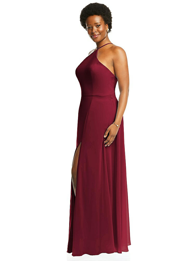 【STYLE: LB035】Diamond Halter Maxi Dress with Adjustable Straps【COLOR: Burgundy】