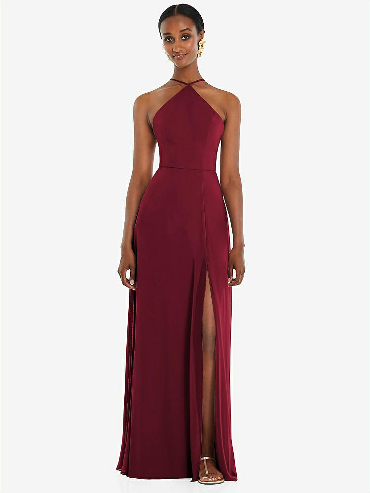 【STYLE: LB035】Diamond Halter Maxi Dress with Adjustable Straps【COLOR: Burgundy】