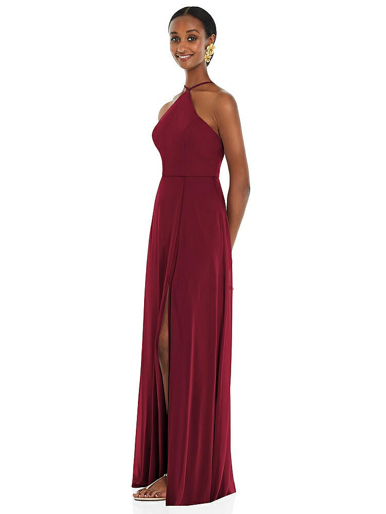【STYLE: LB035】Diamond Halter Maxi Dress with Adjustable Straps【COLOR: Burgundy】