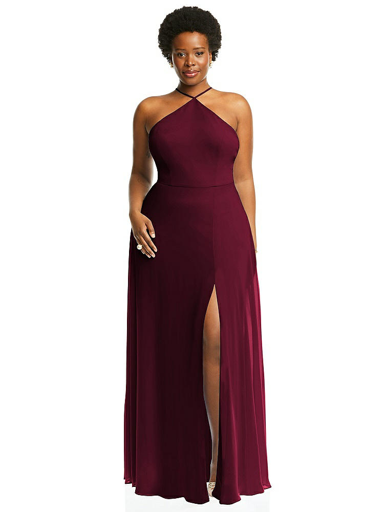 【STYLE: LB035】Diamond Halter Maxi Dress with Adjustable Straps【COLOR: Cabernet】