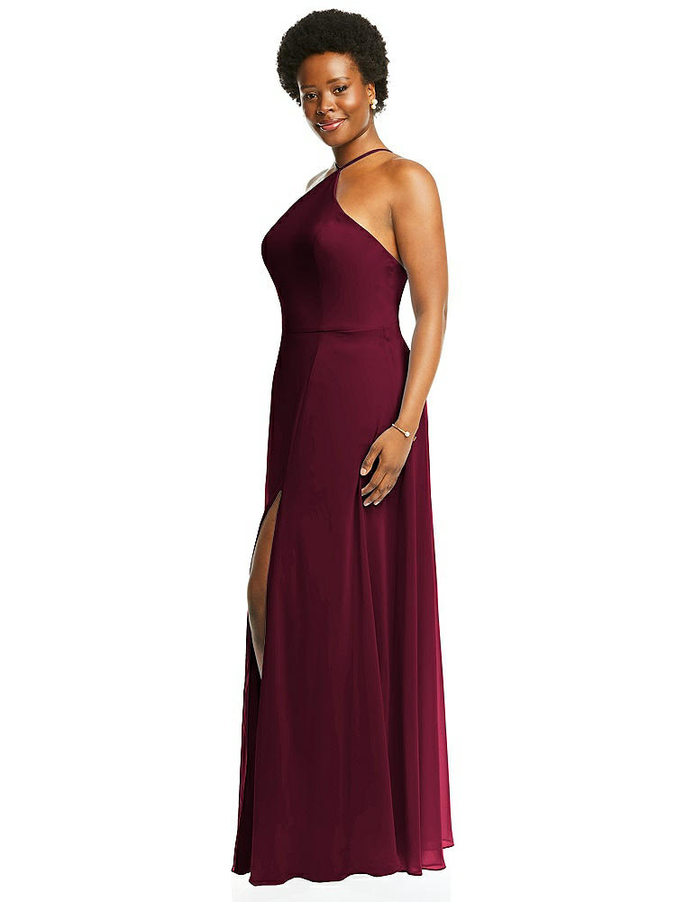 【STYLE: LB035】Diamond Halter Maxi Dress with Adjustable Straps【COLOR: Cabernet】