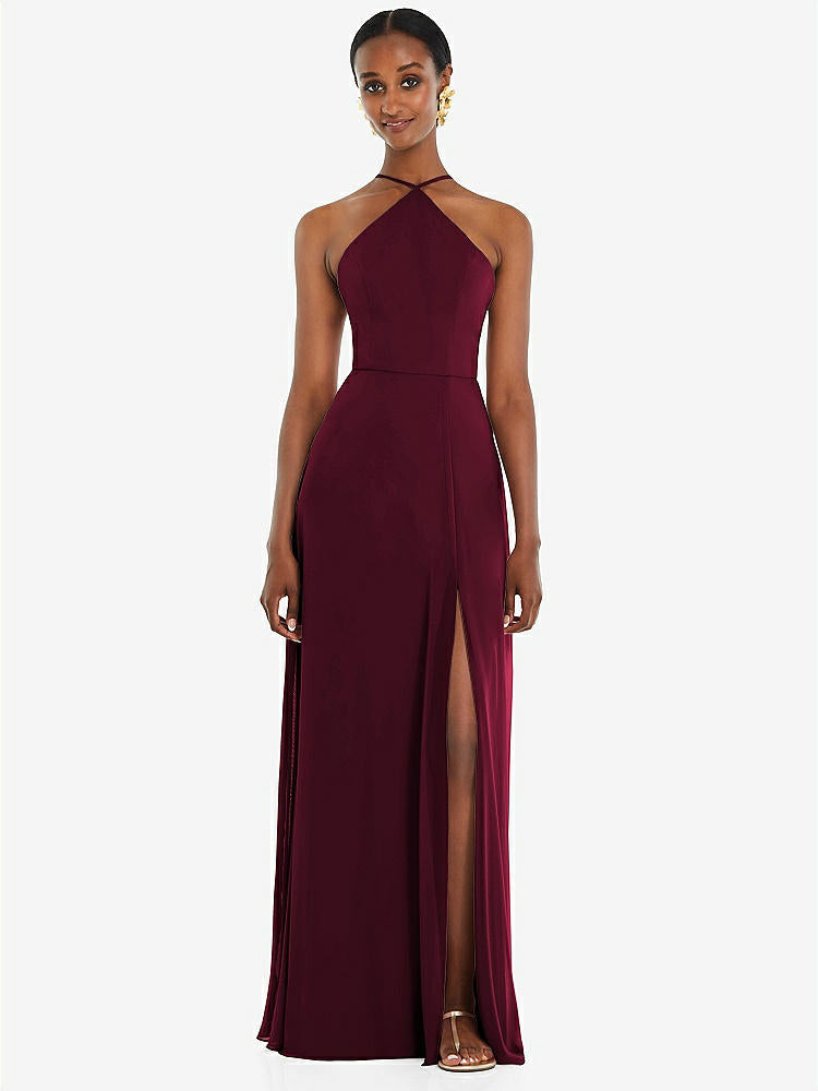 【STYLE: LB035】Diamond Halter Maxi Dress with Adjustable Straps【COLOR: Cabernet】