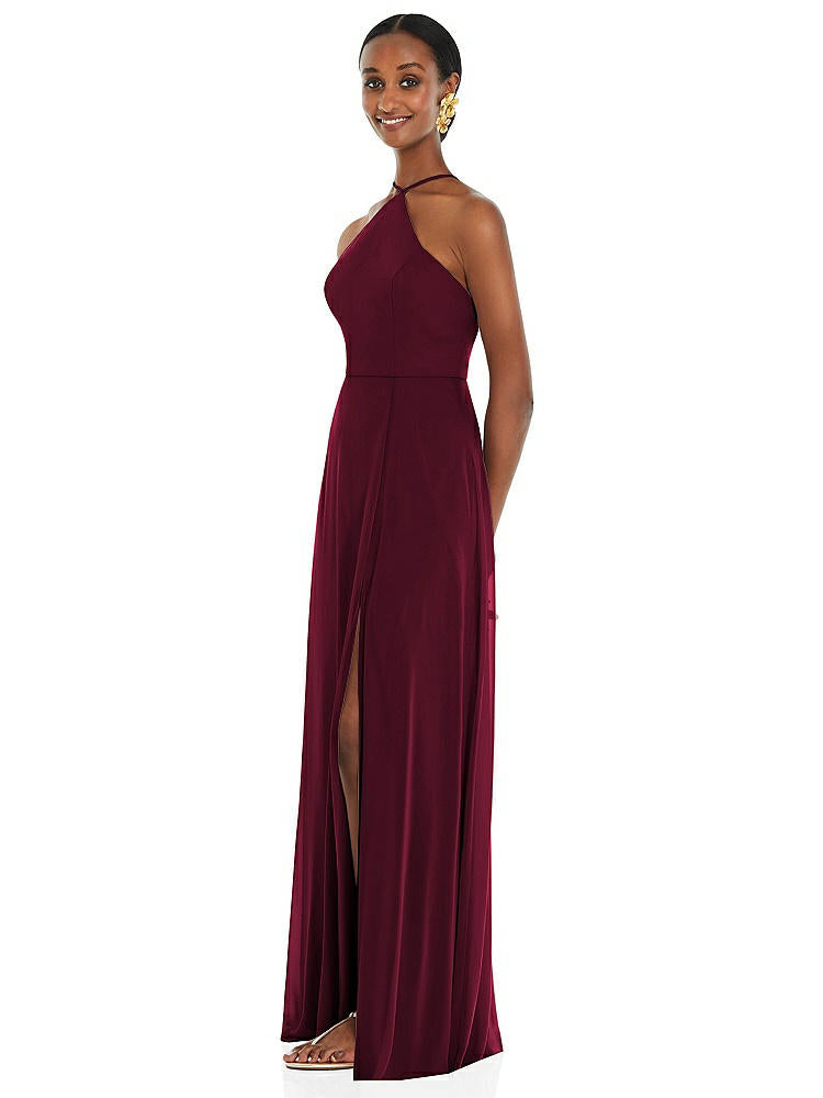 【STYLE: LB035】Diamond Halter Maxi Dress with Adjustable Straps【COLOR: Cabernet】