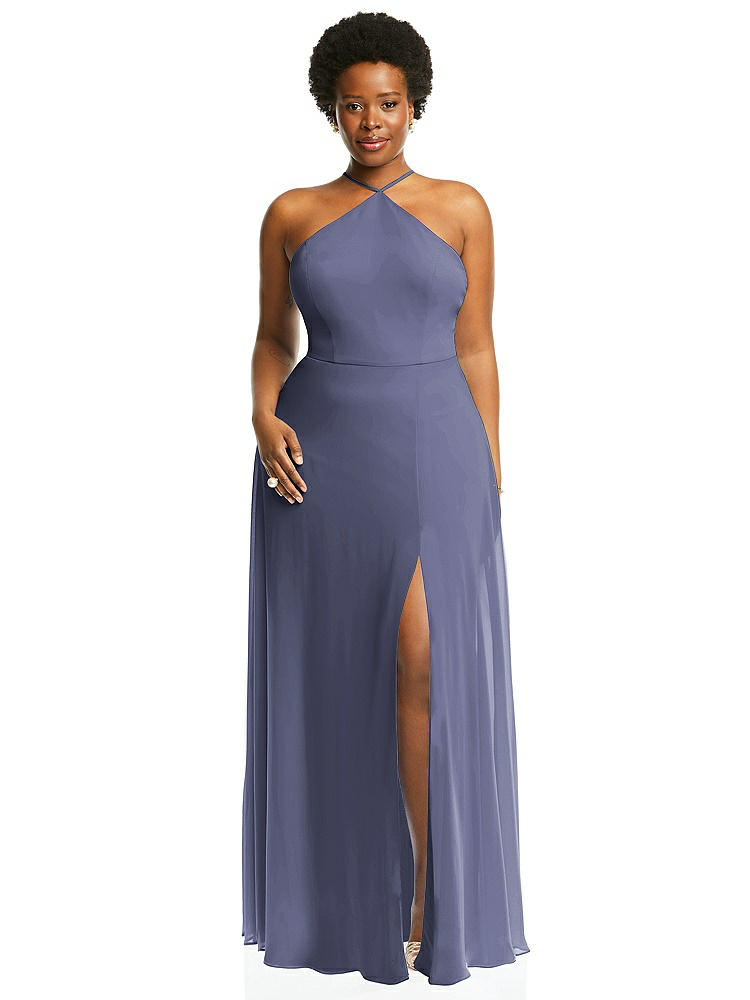 【STYLE: LB035】Diamond Halter Maxi Dress with Adjustable Straps【COLOR: French Blue】