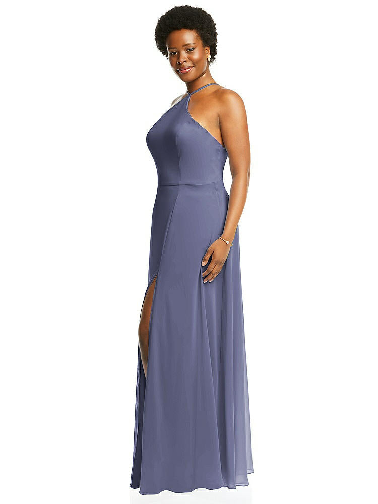 【STYLE: LB035】Diamond Halter Maxi Dress with Adjustable Straps【COLOR: French Blue】