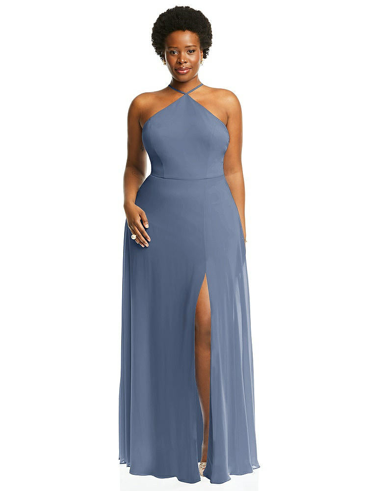 【STYLE: LB035】Diamond Halter Maxi Dress with Adjustable Straps【COLOR: Larkspur Blue】