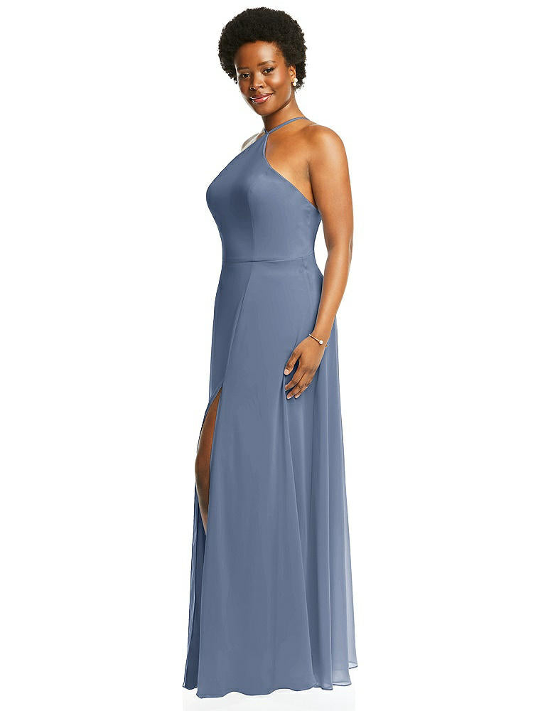 【STYLE: LB035】Diamond Halter Maxi Dress with Adjustable Straps【COLOR: Larkspur Blue】