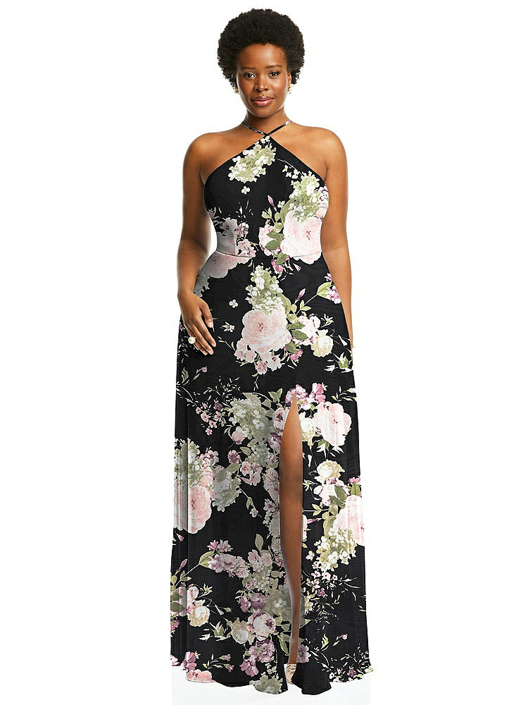 【STYLE: LB035】Diamond Halter Maxi Dress with Adjustable Straps【COLOR: Noir Garden】