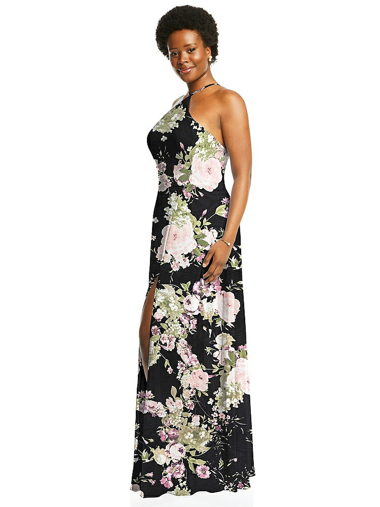 【STYLE: LB035】Diamond Halter Maxi Dress with Adjustable Straps【COLOR: Noir Garden】